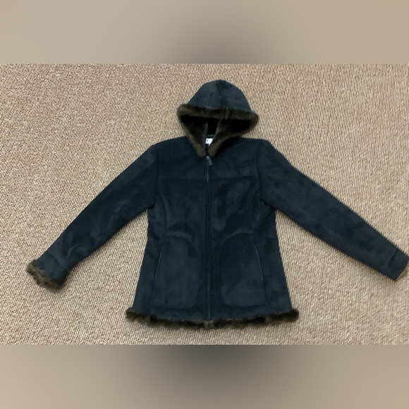 Women’s Small Jones New York Faux Suede Faux Fur Hooded Jacket - Picture 4 of 16